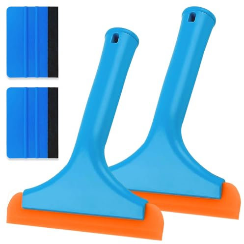 iTYOOS 2 Piezas Limpiacristales de Silicona para Ventana de Coche y 2 Piezas Rasqueta de Vinilo de Fieltro, Limpiacristales Pequeños para Ventanas de Coche, Espejos, Vidrio, Cocinas, Baño