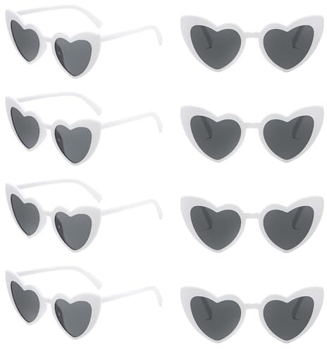 Rongxze 8 Stück Herz Sonnenbrille, Sonnenbrille Herzform Vintage, Partybrille Hippie Brille für Kinder und Erwachsene Foto Requisiten Hochzeit Party Karneval Halloween Weihnachten (Weiß)
