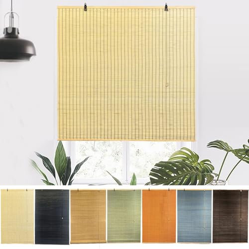 NIANXINN Indoor Bamboo Roller Blinds,Retro Roman Blinds,Natural Wooden Window Decorative Curtain,95% Blackout Roller Blinds,Sunscreen Privacy,Custom,Width x Height (175cm x 200cm,Wood)