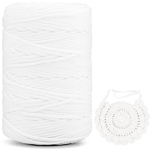 Polyester Makramee Garn 3mm X 225m,Makramee Band,Makramee Kordel 100% Polypropylene Yarn Makramee Schnur Kordel Garn Zum HäKeln FüR Makramee Blumenampel Deko KnüPfen Taschen Diy (Weiß, 1 Pcs)