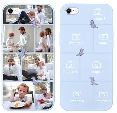 Yoedge Personalised Phone Case for iPhone 8/SE 2022/7/SE 2020 4.7 inch,Custom Photo Design Flexible Soft Silicone Customized Rubber Shockproof Cover, Personalize with 7 Image Collage for Girls, Purple