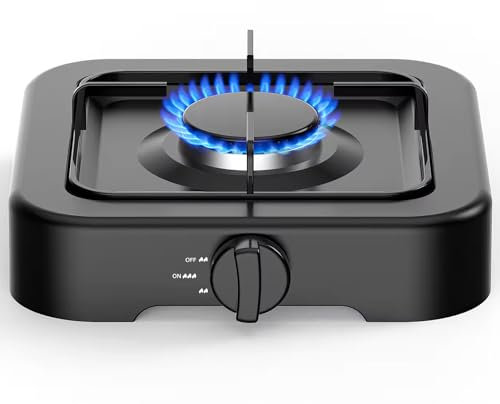 HYQNG Single Burner Gas Stove - 2.2kW Portable Camping Cooker With LPG Hob, Adjustable Temperature Control, Automatic Ignition System for Patio, Camp BBQ - Black