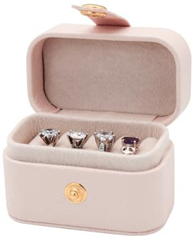 FuninCrea Ring Box Klein Ringschatulle mit 6 Ringnuten, Ring Aufbewahrung PU-Leder Ringhalter Ring Box Tragbar Ringkästchen Ring Schachtel für Ohrringe Ringe (Rosa)