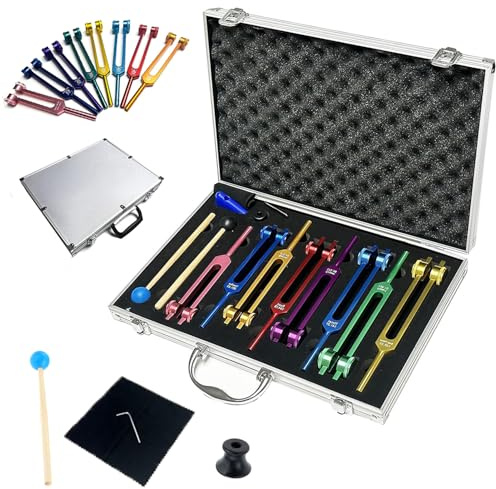 Stimmgabel Therapie,Neurologische Stimmgabeln,12 PCS Aluminiumgehäuse Mit Acht Stimmgabeln,Erhält Die Harmonie Von Geist,Körper Und Seele,Für Meditationstherapie,Chakra-Therapie,Klangtherapie Etc.