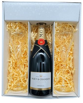 Coffret Blanc : Moët & Chandon – Champagne – Impérial Brut et 2 Flûtes Chef & Sommelier – (1x75cl)