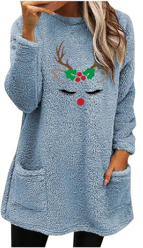 Pullover Weihnachten Lustig Damen Autumn Winter Jumper Schneeflocke Druck Sweat Elegant Sweater Lässiger Tshirt Oversize Langarmshirt Lustige Weihnachtspullover Damen Weihnachts Oberteil Damen