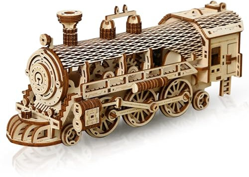 Hallisun 3D Holzpuzzle für Erwachsene, Holzzug Mechanisches Zahnrad Modellbausatz, Maschinenbau Zugmodellbau, DIY Vintage Konstruktionsbastelset, DIY Weihnachtsgeburtstagsgeschenke, 361 Teile