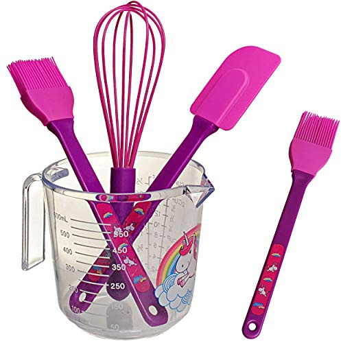 alles-meine.de GmbH 4 TLG. großes Backset/Kinderküche - Einhorn - Schneebesen - Backpinsel - Teigschaber - Messbecher - BPA frei - Silikon - Plätzchen - Plätzchenset - echt - K..