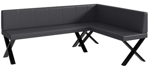 MEBLINI Eckbank für Esszimmer - Küchenbank - Essecke - Sitzecke Küche - Peter - X-Beine 142x196x87cm Rechts - Grau Kunstleder