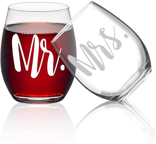 Joymaking Hochzeitsgeschenke für Brautpaar, Weingläser mit Gravur Mr und Mrs Set 2 tlg, Mr und Mrs Verlobungsgeschenke für Paare, Geschenke zum Hochzeitstag für Eltern, Hochzeitstag Geschenke 17oz