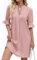 Robe Ete Femme Casual Col V Elegant Manches Courtes Volants Chic Mini Robe Décontracté Dress Rosa XL