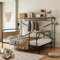XZQYYY Bett 140x200,Metallbett, Flachbetten + Tisch + Vertikaler Garderobenständer, Tisch mit Rädern, Kompletter Satz Schlafzimmermöbel, Heranwachsende und Erwachsene, Metallrahmen, Schwarz + Natur