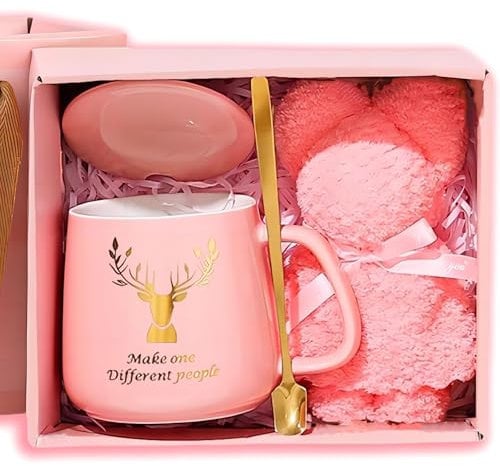 Cnwinu Pink Boxed Coffee Mugs, Gift for Business Appreciation, Wedding Anniversary, Christmas,Gifts for Women,Thank You Teacher Gifts (380mL,Deer Mug)