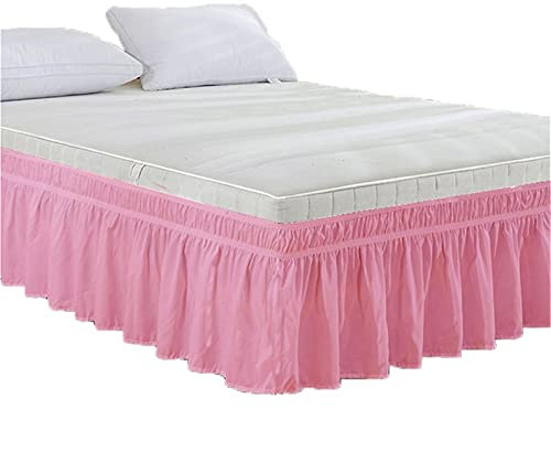 Betthusse,Bettrock Hotel-Bettrock, umwickelt, elastisches Bettrock, Bett ohne Bettwäsche/Full/Queen/Jumbo, 38 cm Höhe, Heimdekoration(Pink,King)