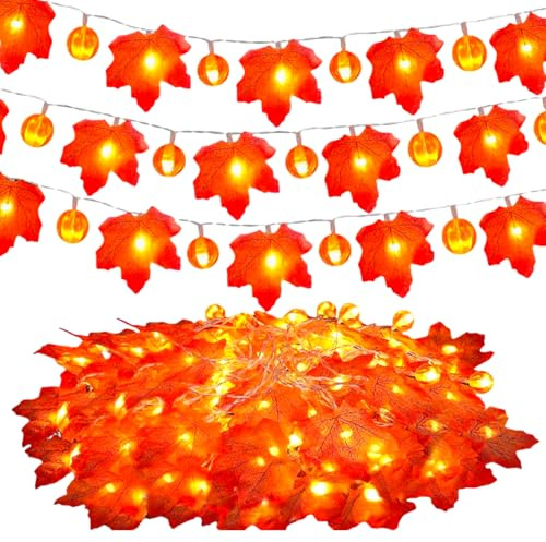 Herbst Lichterkette, 6m LED Ahornblätter Lichterketten Dekoration, Herbst Deko Innen, Herbstgirlande Mit Licht Für Party Halloween, Erntedankfest, Weihnachten,Party Deko Tischdeko