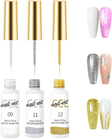 AIJIMEIGel Nail Polish Liner Set 3Pcs Lasting Strong Adhesion Hard Glue Carving Gel Liner Nail For False Nails Soft Gel Nail Tip Nail Polish Art DIY at Home(SET B)