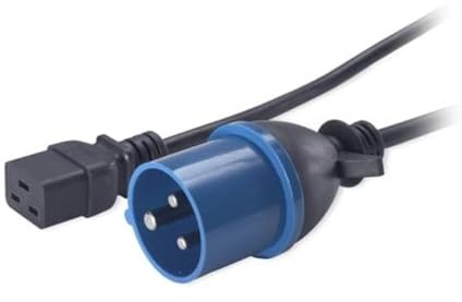 Stromkabel CEE-Stecker 16 A, blau, dreipolige Buchse IEC C19, 3 m, Farbe Schwarz, 3 x 1,5 mm