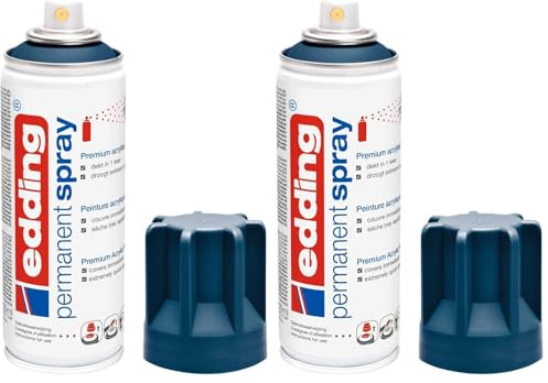 Edding 5200 spray permanent - bleu nuit mat - 200 ml - peinture acrylique pour peindre ou décorer verre, métal, bois, céramique, plastique, toile - peinture acrylique en aérosol (Lot de 2)