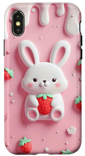 Hasen-Erdbeeren auf rosa Hintergrund für Mädchen und Frauen Hülle für iPhone X/XS