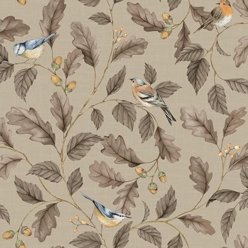 Crown M1884 Oakleigh Trail Luxury Fabric Textured Wallpaper, Taupe