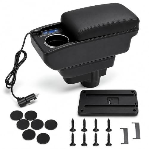 WODHMIEY Mittelarmlehne Auto Opel Corsa D 2006 2014 Mittelkonsole Armlehne USB Schnellladung 5 USB A 1 Type C 12V 24V Anschluss Doppelter Stauraum Becherhalter Verstellbar Organizer Innenraum Zubehör