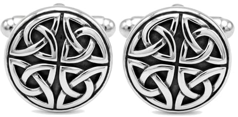 Alexander Castle Men's Cufflinks 925 Sterling Silver Oxidized Celtic - 15mm Round Celtic Trinity Cuff Links with Jewelry Gift Box