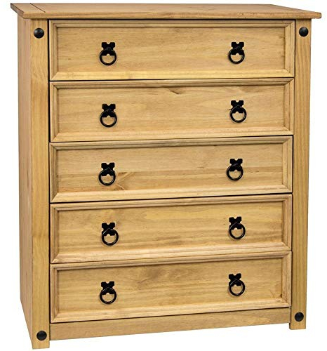 Vida Designs Corona Kommode 5 Schubladen massivem mexikanischem Kiefernholz Distressed gewachst