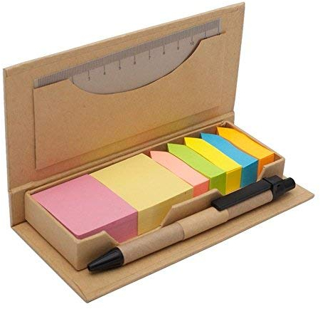 Ökologisches Haftnotizen Set 660 Teile aus Papier bunt Notizblätter, Klebezettel, Sticky Notes, Page Marker, Haftstreifen, Pfeilform, Seitenmarker | bunt | Lineal+Kugelschreiber blaue Mine | Geschenk
