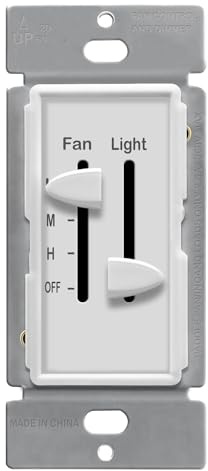 ENERLITES Dual, 3 Speed Ceiling Control and LED Dimmer, 2.5A Single Pole Light Fan Switch, 300W Incandescent Load, No Neutral Wire Required, 17001-F3-W, White