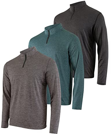 3 Pack: Mens Quarter 1/4 Zip Pullover Long Sleeve Jumper 1/2 Athletic Football Shirt Rugby Training Base Layer Gym Running Performance Golf Top Thermal Workout Sweatshirts Warm Jacket -Set 4,L