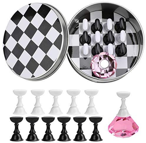 1 Set False Nail Tips Holder Practice Training Display Stand,MWOOT Chess Board Magnetic Crystal Nail Art Holder Stand for Nail Salon DIY and Practice Manicure