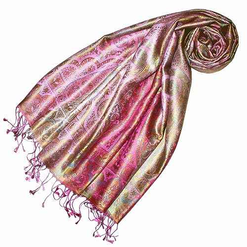 Lorenzo Cana Luxus Pashmina Damen - Schal Schaltuch jacquard gewebt 100% Seide Paisley Muster Seidenschal Seidentuch Pastelltöne 78655