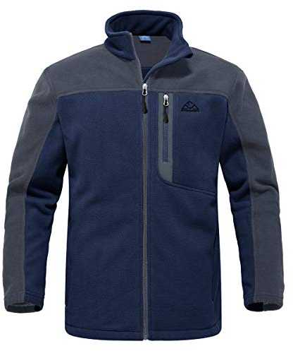 YSENTO Mens Full Zip Micro Fleece Jacket Warm Winter Outdoor Hiking Walking Stand Collar Jacket(Navy,XL)