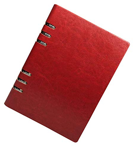 A5 Binder Notizbuch Loseblatt Notizblock Wiederverwendbar Nachfüllbar Notizbuch PU Leder Business Meeting Notebook Klassisch liniert mit Tasche (Rot)