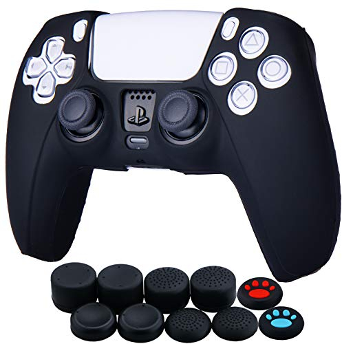 YoRHa Silikon Hülle Skin Case für PS5 Controller (Schwarz) x 1 mit Aufsätze Kappen x 10