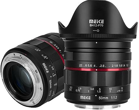 MEKE 50 mm F1.2 Obiettivo full frame a grande apertura con messa a fuoco manuale, compatibile con fotocamere con innesto EF
