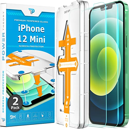 Power Theory Schutzglas für iPhone 12 Mini Schutzfolie, Glas Displayschutz mit Schablone, Displayschutzfolie, Glas Folie mit Anbringhilfe [2 Stück]