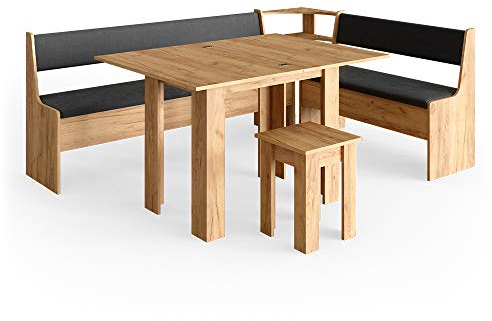 Vicco Eckbankgruppe Roman, Goldkraft Eiche/Anthrazit, 210 x 150 cm mit Tisch