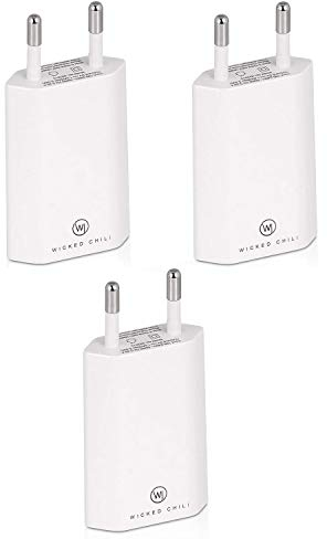 Wicked Chili 3X Pro Series Cargador USB Compatible con Apple iPhone, Samsung Galaxy/Cargador de teléfono móvil, Smartphone Enchufe de alimentación, Adaptador USB (1A, 5V) Blanco