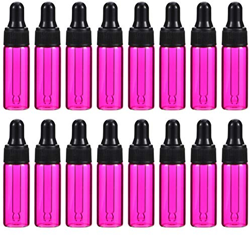 Healifty 30 pieces 5 ml empty essential oils bottles with pipette pipette bottle perfume glass bottle glass dropper bottle cosmetic travel bottles refillable for eye drops aromatherapy, pink (Pink)