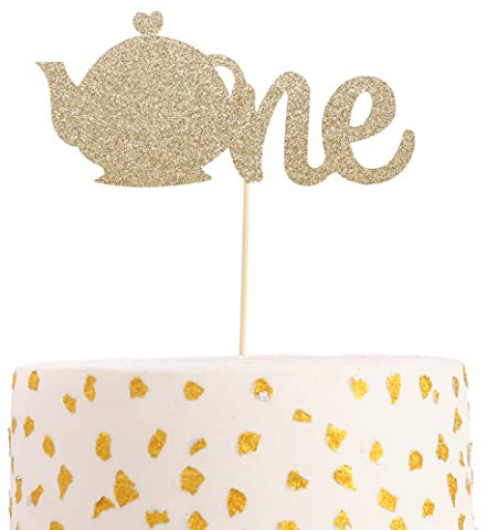 One Teacup Glitter Cake Topper - Teapot First Birthday Tea Party Cake Topper,1st Birthday Cake Topper,Tea Party Birthday Decorations