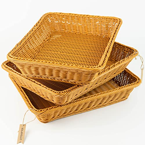 3-Pakete 15.7 Zoll Brot Körbe für das Servieren, rechteckige Körbe für die Lagerung, Weidenkörbe (Farbe des Milchtees)