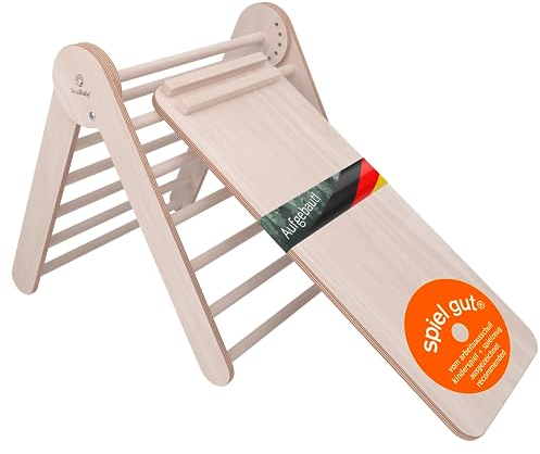 SOULBABY® Kletterdreieck mit 2 in 1 Rutsche & Hühnerleiter I klappbar & 100% nachhaltig I Pikler Dreieck mit Rutsche für sofortigen Kletterspaß