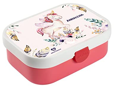 wolga-kreativ Personalisierte Kinder Mepal Campus Kinder Brotbüchse Einhorn für Mädchen Lunchdose mit Fächern und Unterteilung als Geschenk zur Einschulung, Schule, Kindergarten