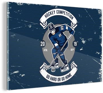 MuchoWow Glasbild Glasfoto Wandbild Bilder Deko 90x60 cm Eishockey - Retro - Zitat