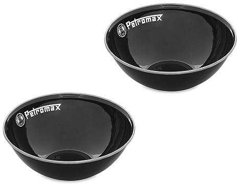Petromax Emaille Schalen 2er Set schwarz (1000 ml), Leicht, robust und stoßsicher, Edelstahlrand für Hygiene, Kratzfest und pflegeleicht, Perfekt für Camping und Outdoor