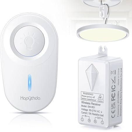 HAPYTHDA Kit De Commutateur D'éClairage Sans Fil, ExtéRieur 1700 Pieds IntéRieur 330 Pieds Ip66 Interrupteur D'éClairage Mural éTanche Avec RéCepteur Facile à Installer Pour Les LumièRes Led De 1000w