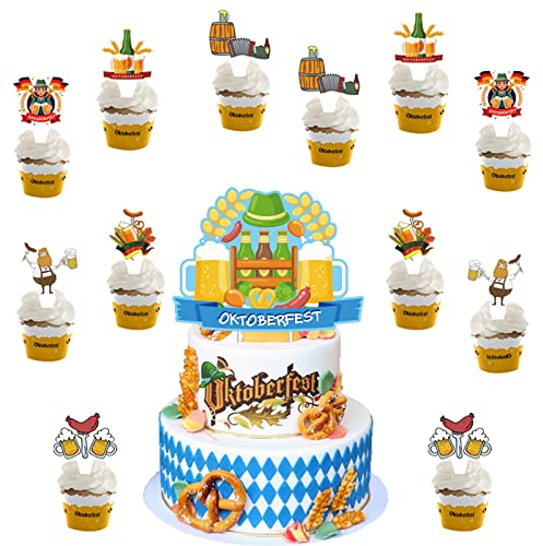 GoldRock 13 Stück Oktoberfest Deko, Oktoberfest Cupcake Topper, Oktoberfest Beer Cookie Cake Toppers Kuchendeko für Bayrisch Oktoberfest Party Deko für Party Geburtstagsfeier Hochzeitsfeier Kuchendeko