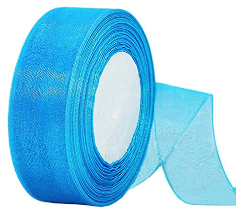 45m Organzaband Pfauenblau 38mm Breit Chiffo Geschenkband,Transparentes Organzabänder Chiffonband Schleifenband Dekoband Geschenkverpackung Deko Band Tüllband für Weihnachten Hochzeit Taufe Geburtstag