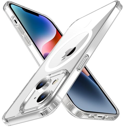 tigratigro Cover Magnetica per iPhone 14 Plus, Compatibile con MagSafe Ricarica Wireless, Anti Ingiallimento, Antiurto di Grado Militare, Custodia magnetica, Retro Antigraffio Trasparente